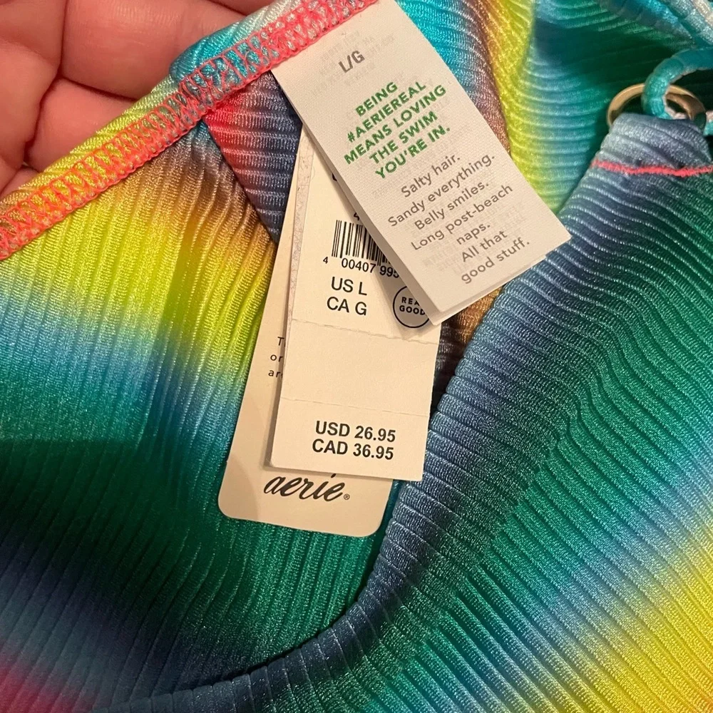 Aerie Multi Color Bikini with Tie Details and Yellow Cheeky Bikini Bottom Bundle